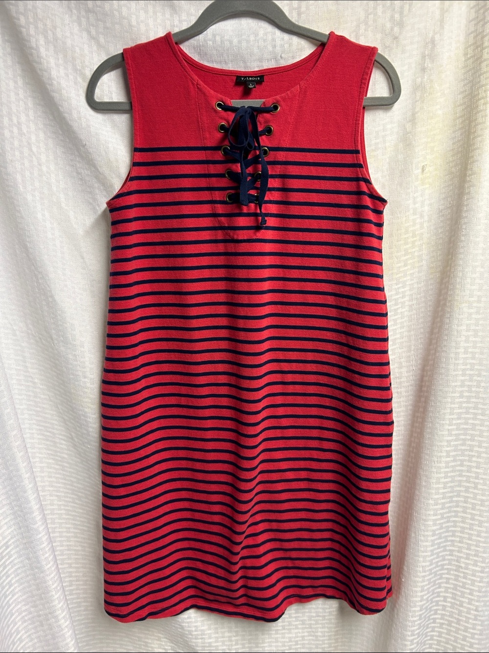 Talbots Red Tank Dress with Navy Lace-Up Detail